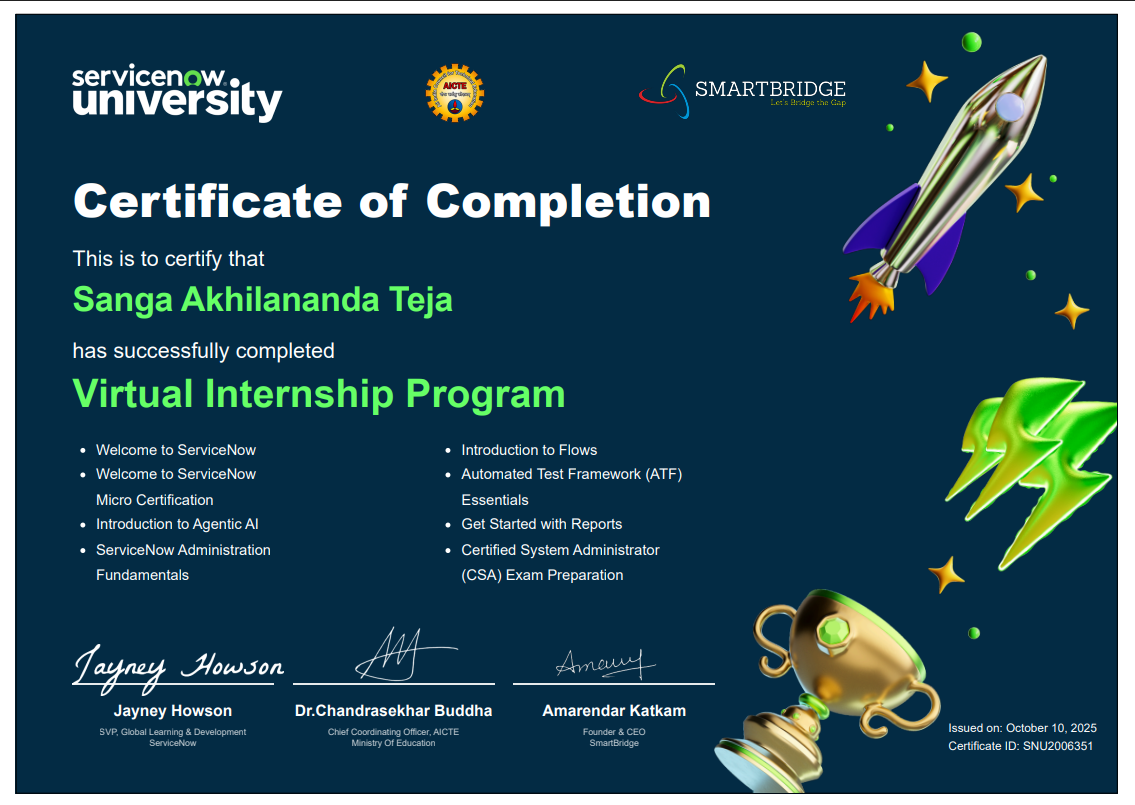 Servicenow University Virtual Internship Program